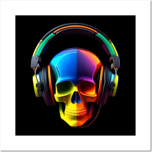 Skull With Headphones Posters and Art